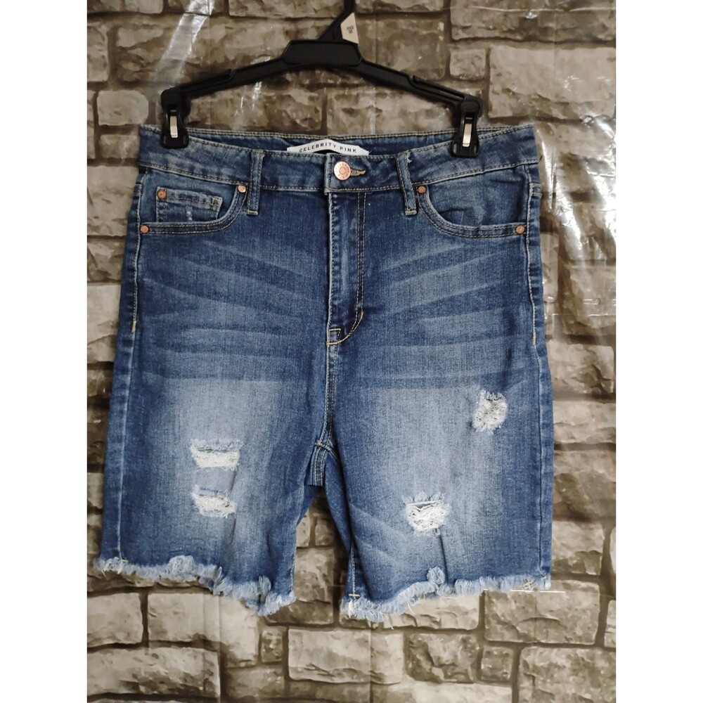 Celebrity Pink Blue Jean Shorts Stretch Distressed Size 9/29